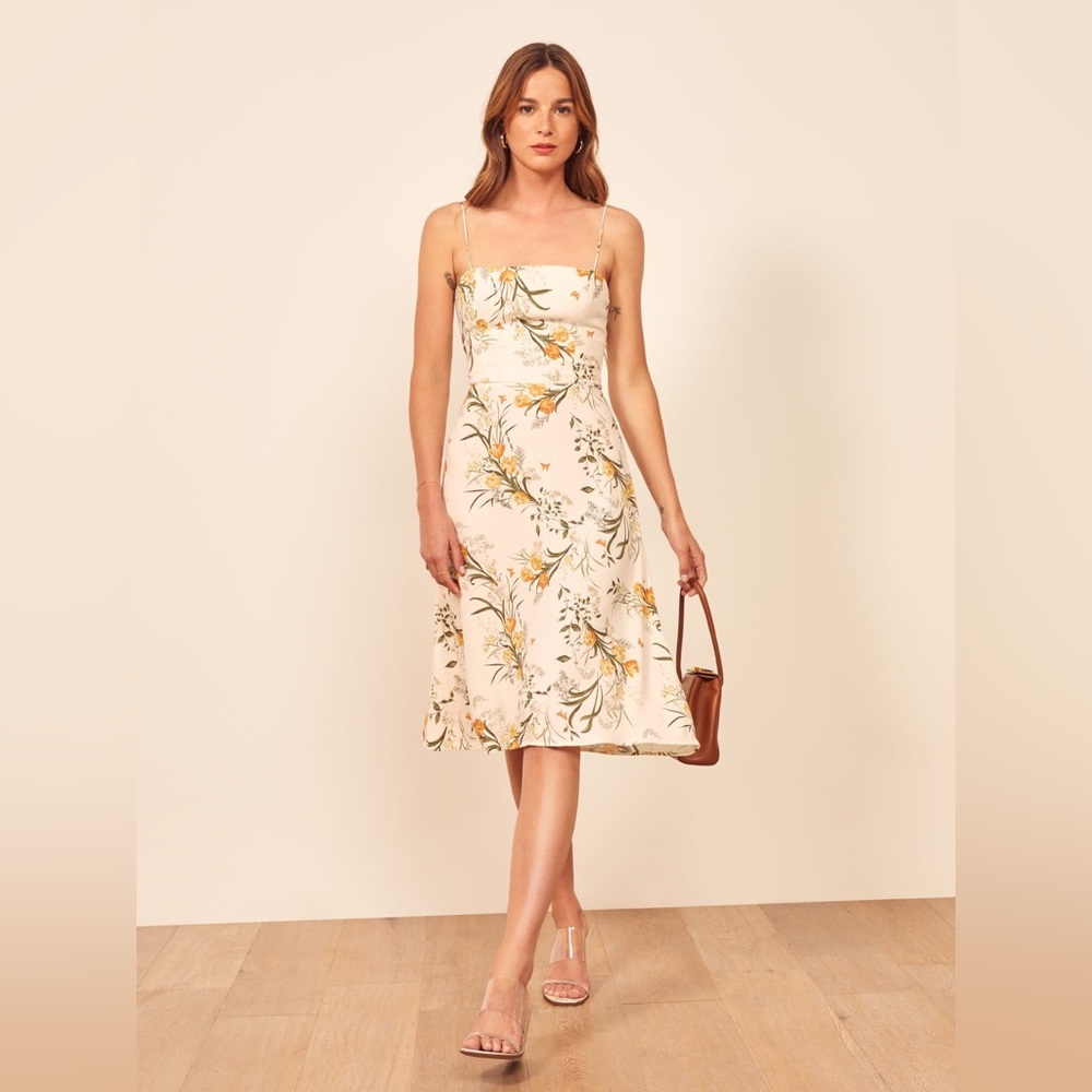 Reformation Peach Midi Floral Dress - Size 0